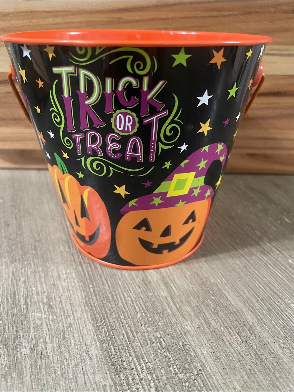 Halloween Trick or Treat Candy Bucket - Orange & Black